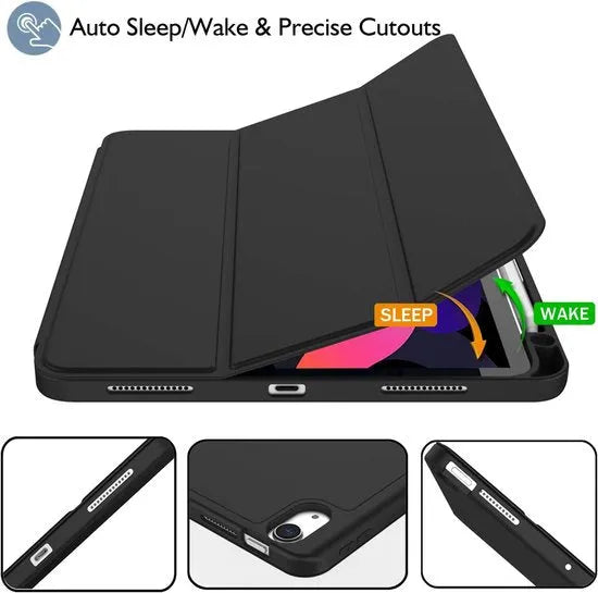 iPad Air 4/5 Hoesjes 10,9 Inch – Smart Cover Tri-Fold Stand – Pencil Houder – Auto Wake/Sleep – TPU Backcover – Zwart-Tablethoesjes-Ilumina Benelux