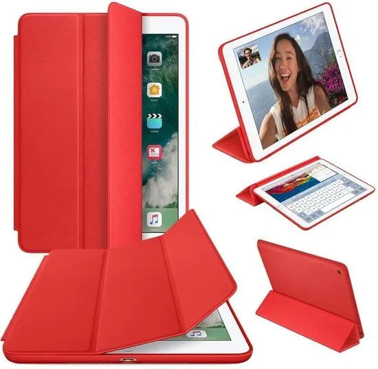 iPad Air/ iPad 2017/2018 – Ultraslank Tri-Fold Smart Cover – Standfunctie – Auto Sleep/Wake – Rood-Tablethoesjes-Ilumina Benelux