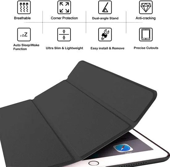 iPad Mini 1/2/3 Tablethoes – Ultraslanke Tri-Fold Smart Cover – Standfunctie – Magneetsluiting – Zwart-Tablethoesjes-Ilumina Benelux