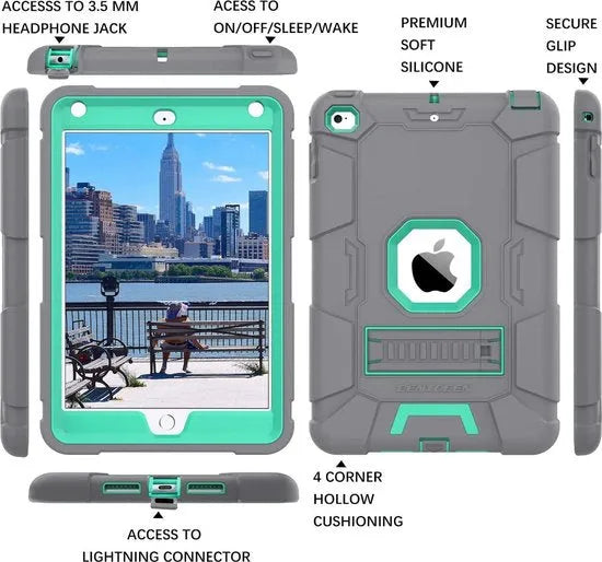 iPad Mini 4/5 Tablethoes – Rugged Backcover Hoesjes – Schokbestendig – Kickstand Standfunctie – Grijs-Tablethoesjes-Ilumina Benelux