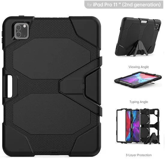 iPad Pro 11 inch (2020/2021/2022) Tablethoes – Heavy Duty Army Cover – Schokbestendig – Kickstand – Zwart-Tablethoesjes-Ilumina Benelux