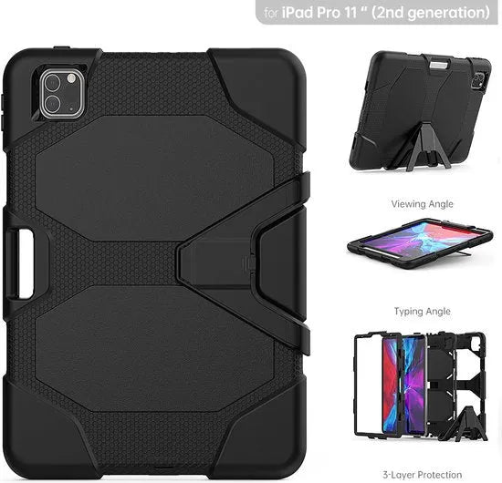 iPad Pro 11 inch Hoesjes (2020/2021/2022) – Rugged Tablethoes Hoesjes – Schokbestendig – Kickstand Standfunctie – Zwart-Tablethoesjes-Ilumina Benelux