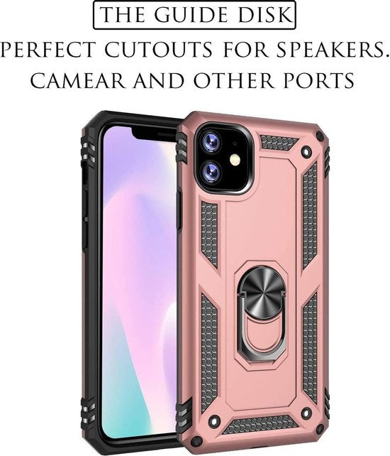 Roségoud iPhone 11 Pro Ring Armor backcover met schokbestendige hoeken en geïntegreerde ringhouder.