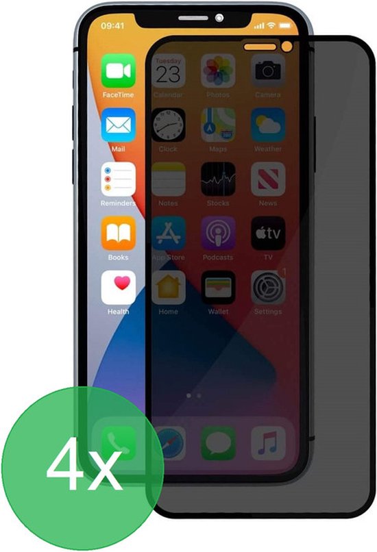 iPhone 11 Pro / XS – Privacy Full Cover – 9H Gehard Glas – 4-Pack-Ilumina Benelux