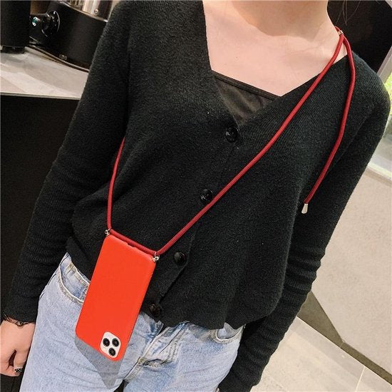 iPhone 12 Hoesjes – Siliconen Backcover met Koord – Schouderketting – Zwart-Ilumina Benelux