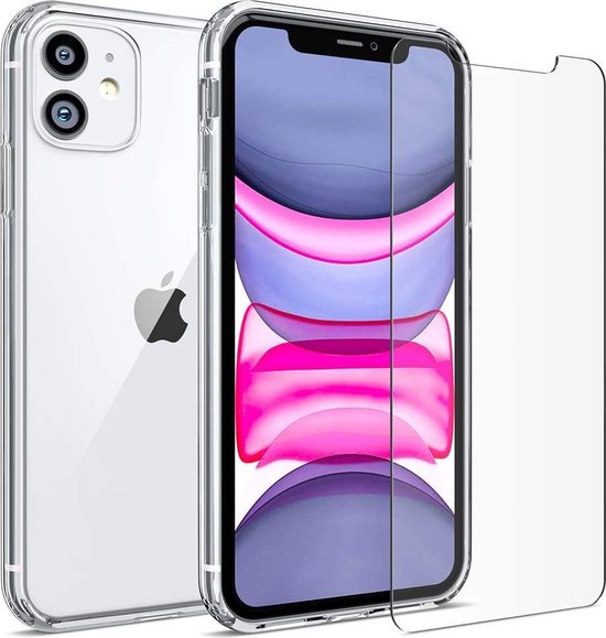 iPhone 12 Hoesjes – Transparante Siliconen Backcover – Inclusief 2x Screenprotector Gehard Glas – Anti-kras-Ilumina Benelux