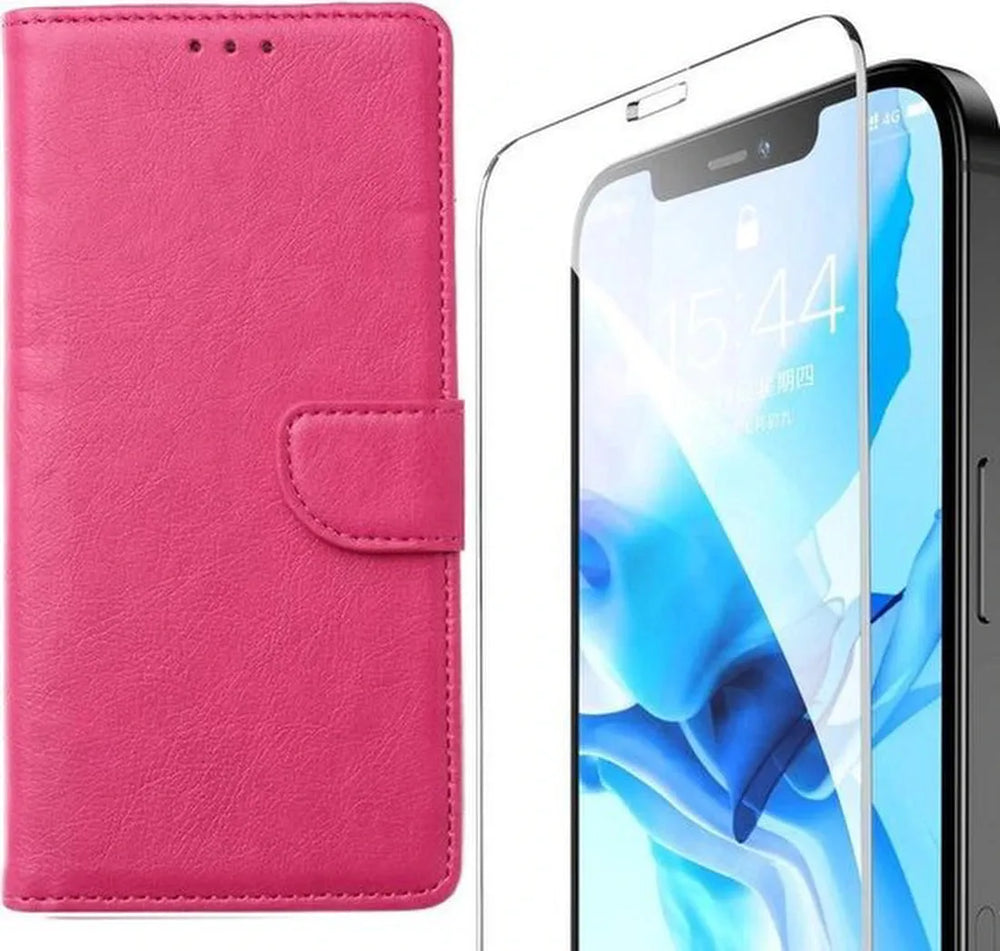 iPhone 12 Mini Hoesjes – Bookcase Portemonnee Hoes – Magneetsluiting – Incl. 2x Gehard Glas Screenprotector – Roze-Ilumina Benelux