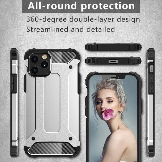 iPhone 12 Mini Hoesjes – Dual Layer Armor Backcover – Heavy Duty Schokbestendig – Zilver-Ilumina Benelux