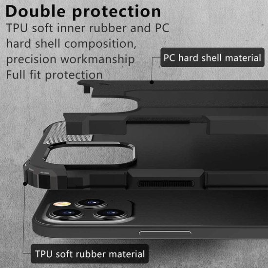 iPhone 12 Pro Hoesjes – Armor Hybrid Backcover – Schokbestendig – Zwart-Ilumina Benelux