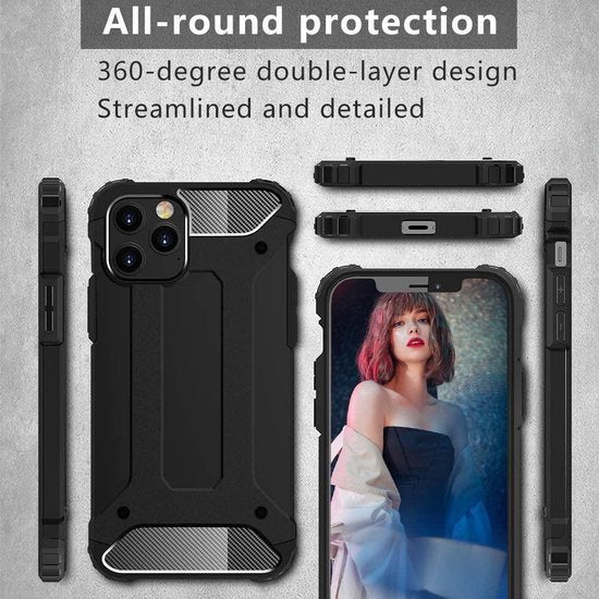 iPhone 12 Pro Hoesjes – Armor Hybrid Backcover – Schokbestendig – Zwart-Ilumina Benelux