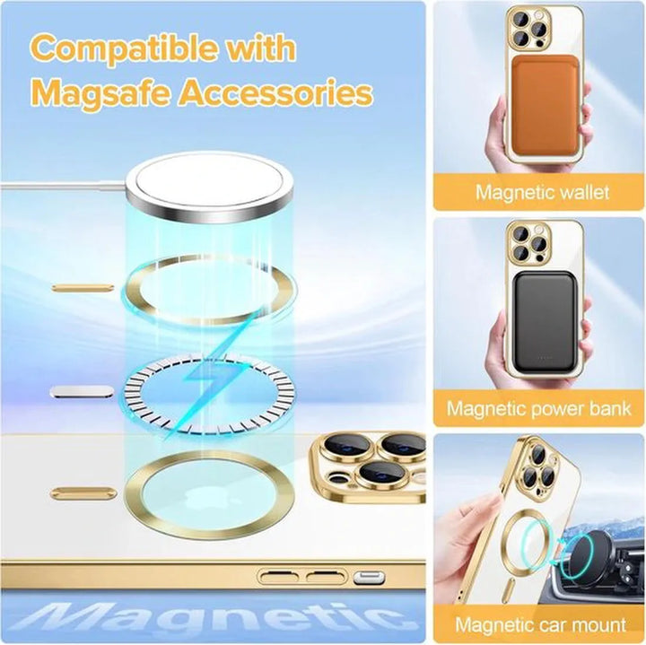 iPhone 12 Pro Hoesjes – Backcover – Camera Lens Protector – MagSafe Compatibel – Goud-Ilumina Benelux