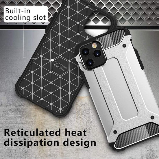 iPhone 12 Pro Hoesjes – Dual Layer Armor Backcover – Heavy Duty Schokbestendig – Zilver-Ilumina Benelux