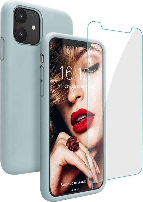 iPhone 12 Pro Hoesjes – TPU Siliconen Backcover – Inclusief 2x Gehard Glas Screenprotector – Cyaan Blauw-Ilumina Benelux