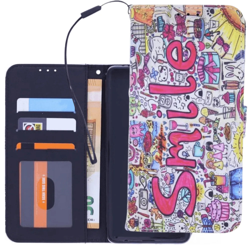 iPhone 12 Pro Max Hoesjes – Bookcase – Print Smile Graffiti – Magneetsluiting-Ilumina Benelux