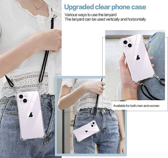 iPhone 12 Pro Max Hoesjes – Siliconen Backcover met Schouderkoord – Transparant – Anti-slip – Valbescherming-Ilumina Benelux