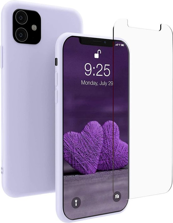 iPhone 12 Pro Max Hoesjes – TPU Siliconen Backcover – Inclusief 2x Screenprotector Gehard Glas – Lila-Ilumina Benelux