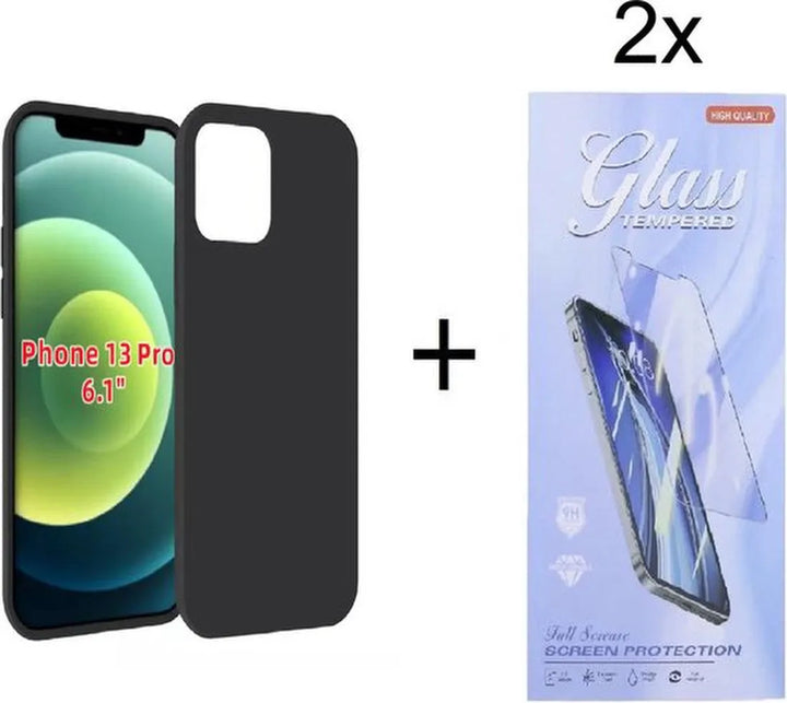 iPhone 13 Hoesjes – Siliconen Backcover – Zwart – 2x Screenprotector Gehard Glas – Anti-kras Transparant-Ilumina Benelux