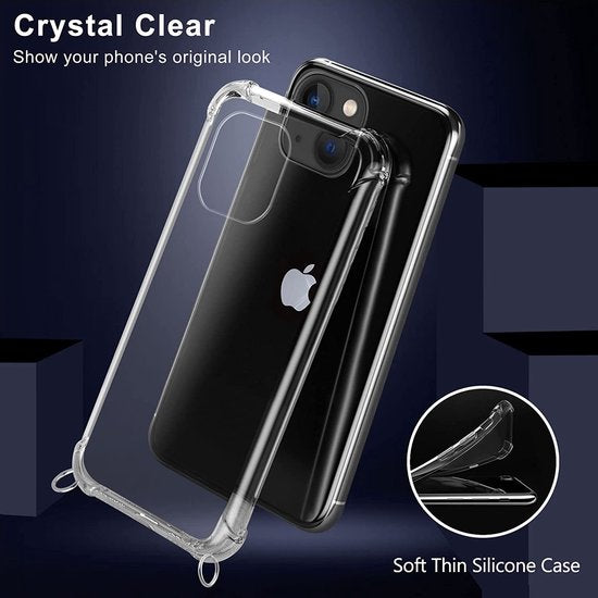 iPhone 13 Mini Hoesjes – Siliconen Backcover met Schouderkoord – Transparant – Kettingkoord Case-Ilumina Benelux