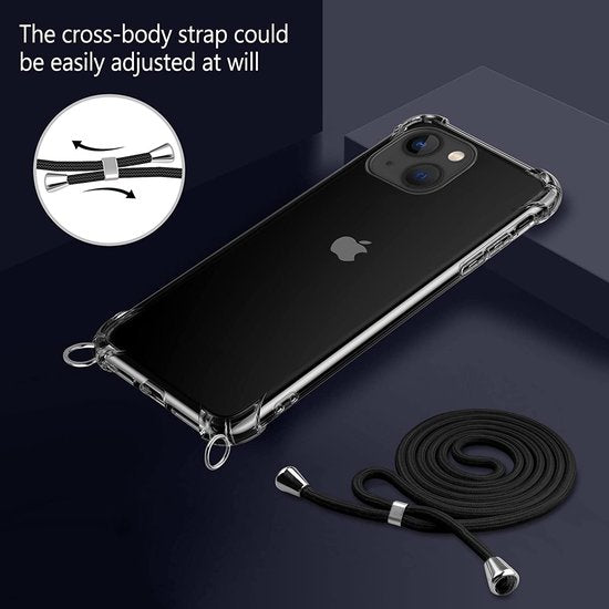 iPhone 13 Mini Hoesjes – Siliconen Backcover met Schouderkoord – Transparant – Kettingkoord Case-Ilumina Benelux
