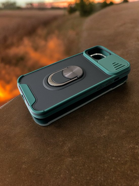 iPhone 13 Pro Hoesjes – Camshield Backcover – Schokbestendig – Draaibare Ring – Groen-Ilumina Benelux