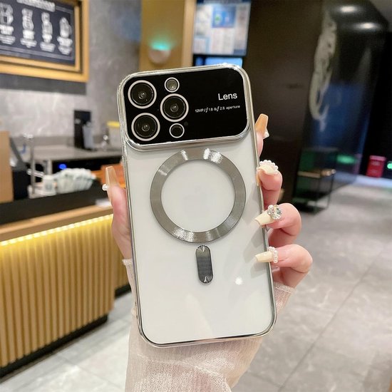 iPhone 13 Pro Hoesjes – Magnetische Backcover met MagSafe – Camera Lens Protector – Zilver-Ilumina Benelux