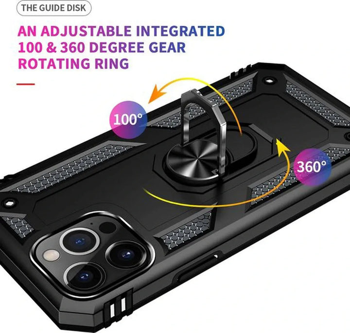 iPhone 13 Pro Hoesjes – Ring Armor Backcover – 360° Draaibare Kickstand Ring – Magneet – Zwart-Ilumina Benelux