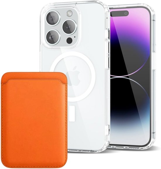 iPhone 13 Pro Max Hoesjes – Anti-Shock Backcover met MagSafe – Magnetische Pasjeshouder – Oranje-Ilumina Benelux