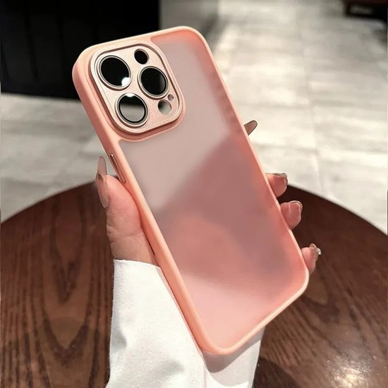 iPhone 13 Pro Max Hoesjes – Transparante Siliconen Backcover – Camera Bescherming – Roze-Ilumina Benelux