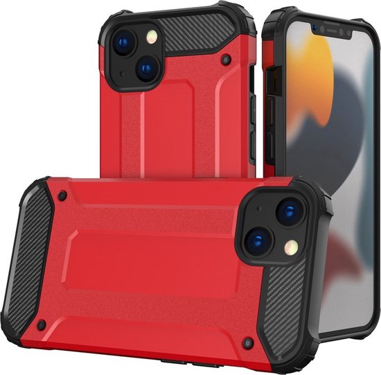 iPhone 14 Hoesjes – Heavy Duty Backcover – Dual Layer Armor – Schokbestendig – Rood-Ilumina Benelux