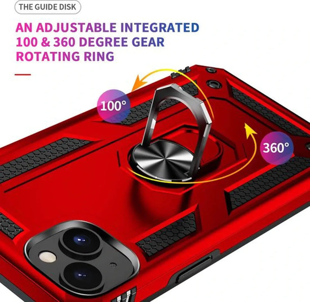 iPhone 14 Hoesjes – Ring Armor Backcover – Kickstand Ring – 360° Draaibaar – Magneet – Rood-Ilumina Benelux