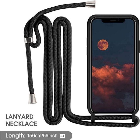 iPhone 14 Hoesjes – Siliconen Backcover met Koord – Schouderketting – Zwart-Ilumina Benelux