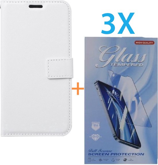 iPhone 14 Plus Hoesjes – Portemonnee Hoes – Pasjeshouder – 3x Screenprotector Gehard Glas – Wit-Ilumina Benelux