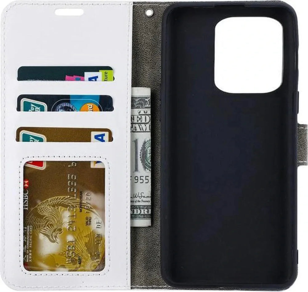 iPhone 14 Plus Hoesjes – Portemonnee Hoes – Pasjeshouder – 3x Screenprotector Gehard Glas – Wit-Ilumina Benelux