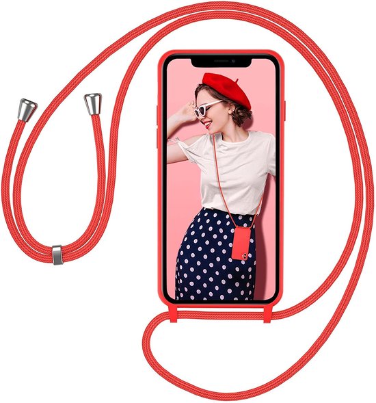 iPhone 14 Plus Hoesjes – Siliconen Backcover met Schouderkoord – Ketting Case – Rood-Ilumina Benelux