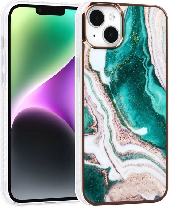 iPhone 14 Plus Hoesjes – TPU Backcover – Marmer Design – Groen-Ilumina Benelux