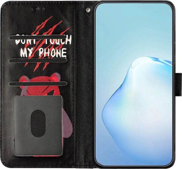 iPhone 14 Pro Hoesjes – Bookcase Portemonnee Hoes – Angry Bear Print – Magneetsluiting – Zwart-Ilumina Benelux