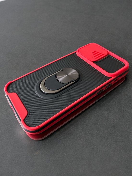 iPhone 14 Pro Hoesjes – Camshield Backcover – Schokbestendig – Draaibare Ring – Magneet Houder Compatibel – Rood-Ilumina Benelux