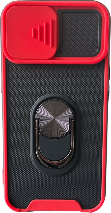 iPhone 14 Pro Hoesjes – Camshield Backcover – Schokbestendig – Draaibare Ring – Magneet Houder Compatibel – Rood-Ilumina Benelux