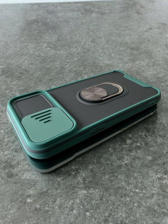 iPhone 14 Pro Hoesjes – Camshield Camera Cover – Schokbestendig Backcover – Draaibare Ring – Groen-Ilumina Benelux