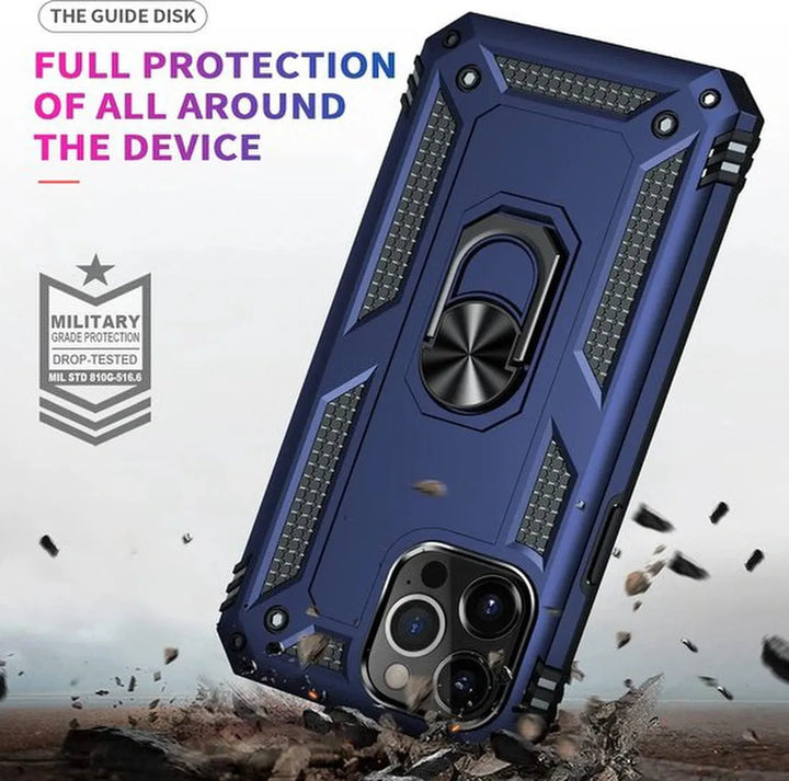 iPhone 14 Pro Hoesjes – Ring Armor Backcover – 360° Draaibare Kickstand Ring – Magneet – Blauw-Ilumina Benelux