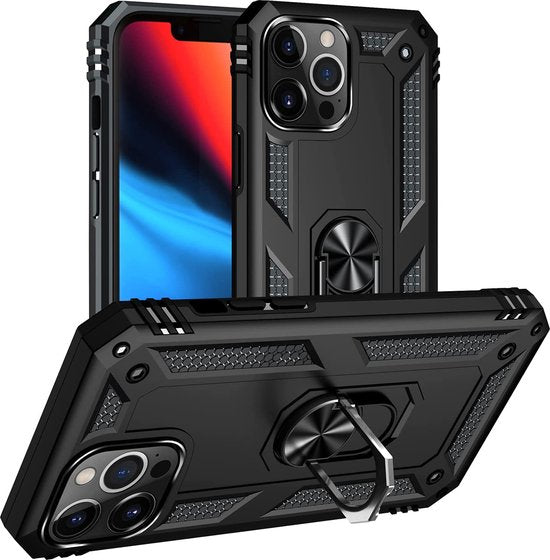 iPhone 14 Pro Hoesjes – Ring Armor Backcover – Kickstand Ring 360° Draaibaar – Magneet – Zwart-Ilumina Benelux