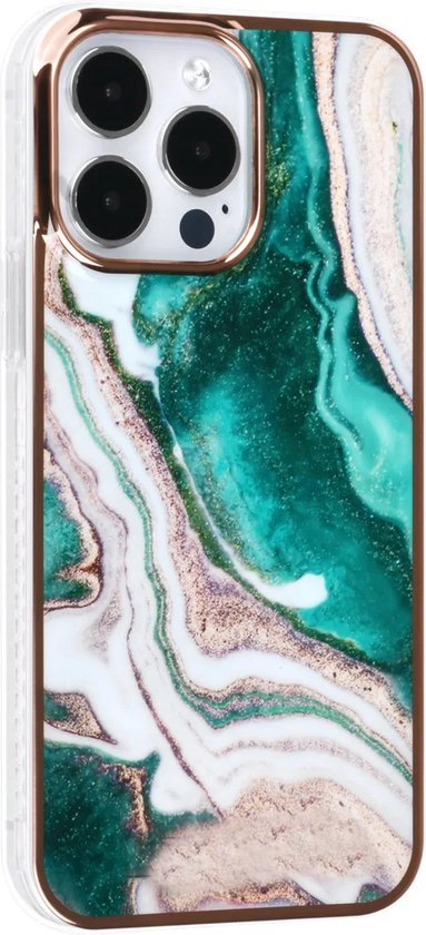 iPhone 14 Pro Hoesjes – TPU Backcover – Marmer Design – Groen-Ilumina Benelux