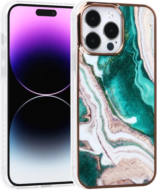 iPhone 14 Pro Hoesjes – TPU Backcover – Marmer Design – Groen-Ilumina Benelux