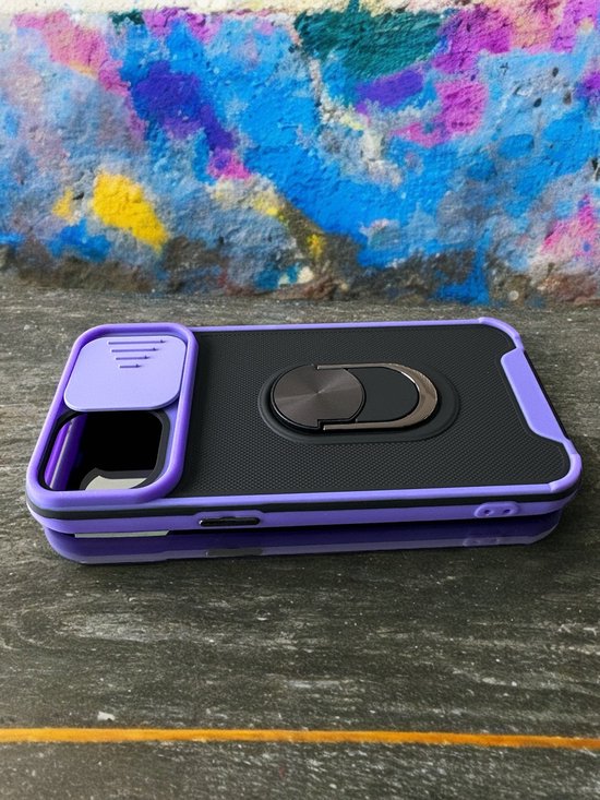 iPhone 14 Pro Max Hoesjes – Camshield Backcover – Schokbestendig – Draaibare Ring – Paars-Ilumina Benelux