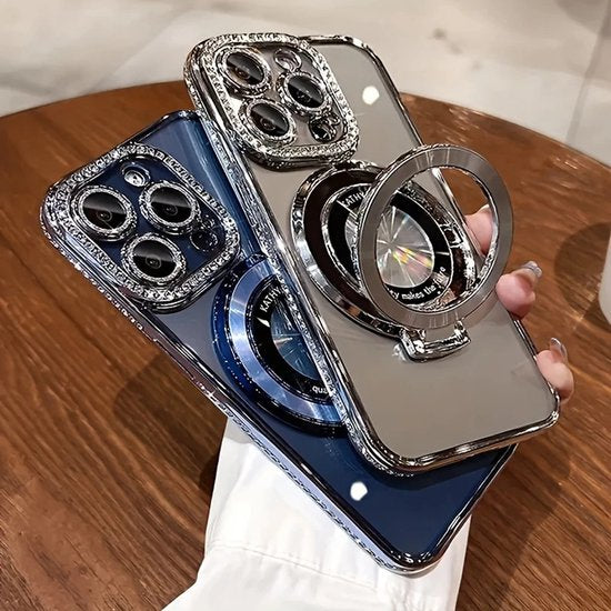 iPhone 14 Pro Max Hoesjes – Diamanten Backcover – Glitter Steentjes – Zilver-Ilumina Benelux