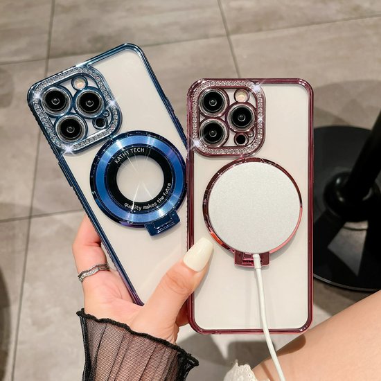 iPhone 14 Pro Max Hoesjes – Diamanten Steentjes Backcover – Glitterschijn – Roze-Ilumina Benelux