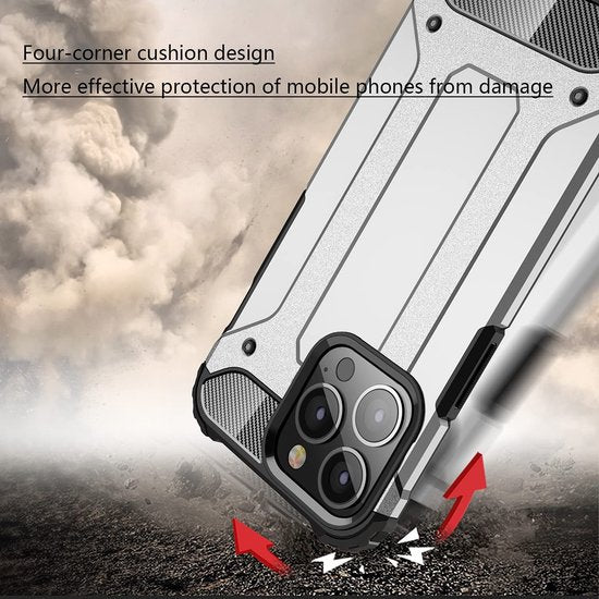iPhone 14 Pro Max Hoesjes – Dual Layer Armor Backcover – Heavy Duty Schokbestendig – Zilver-Ilumina Benelux