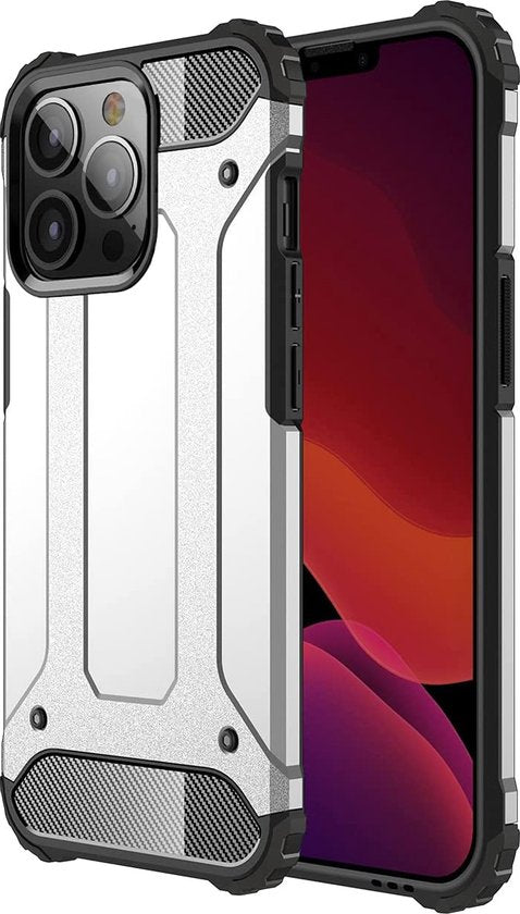 iPhone 14 Pro Max Hoesjes – Dual Layer Armor Backcover – Heavy Duty Schokbestendig – Zilver-Ilumina Benelux