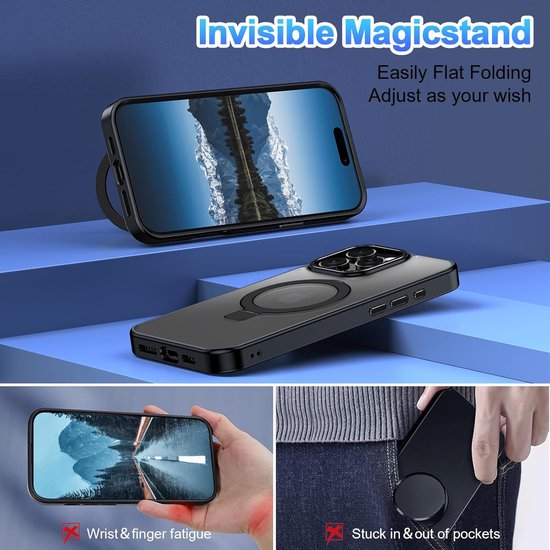 iPhone 14 Pro Max Hoesjes – MagSafe Backcover met Standaard – Schokbestendig – Zwart-Ilumina Benelux