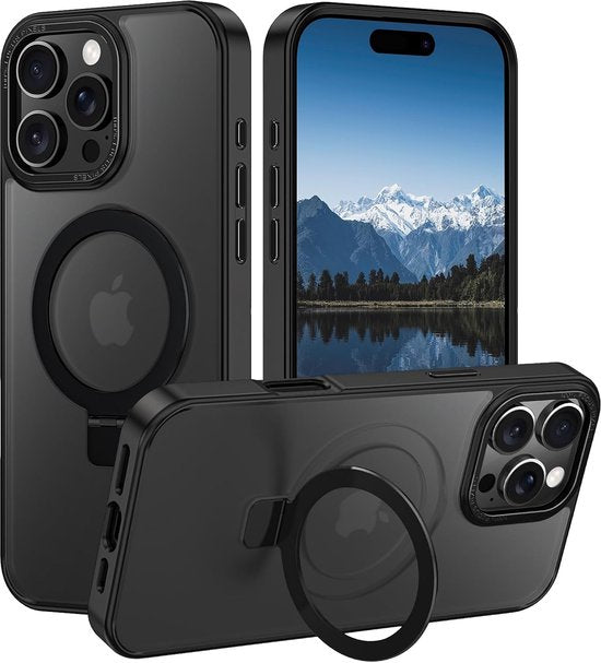 iPhone 14 Pro Max Hoesjes – MagSafe Backcover met Standaard – Schokbestendig – Zwart-Ilumina Benelux